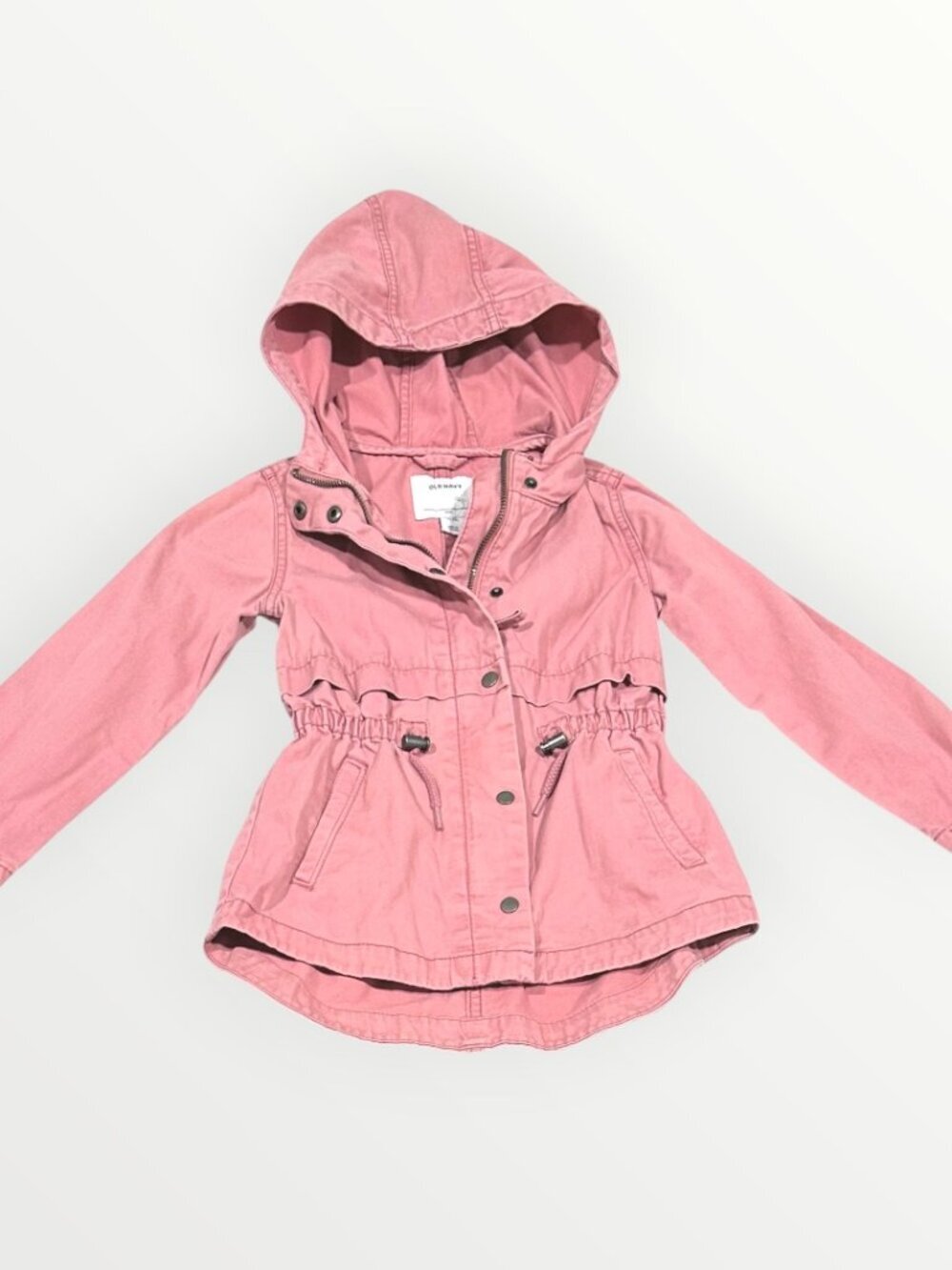 Old Navy Girls Jacket Cinched Waist Hooded Pockets Zipper Button Pink Size XS(5)